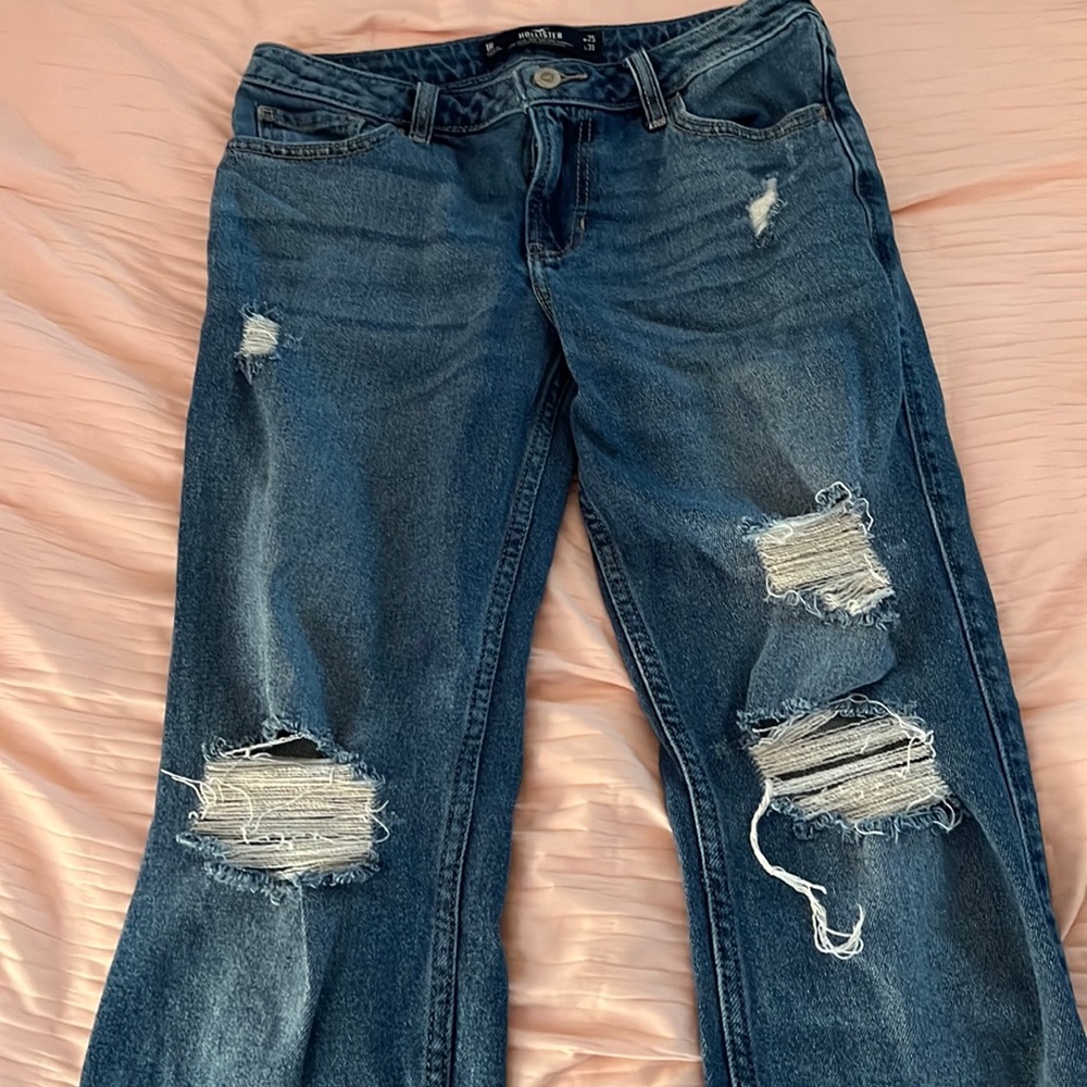 Low-Rise Ripped Dark Wash 90s Straight Jeans Vintage Stretch